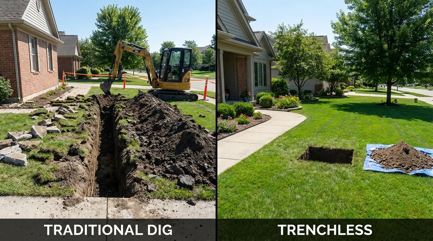 Trenchless sewer repair with minimal yard damage versus traditional excavation in Lone Tree, IA